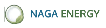 Logo de Naga Energy contenant un cercle vert avec une feuille